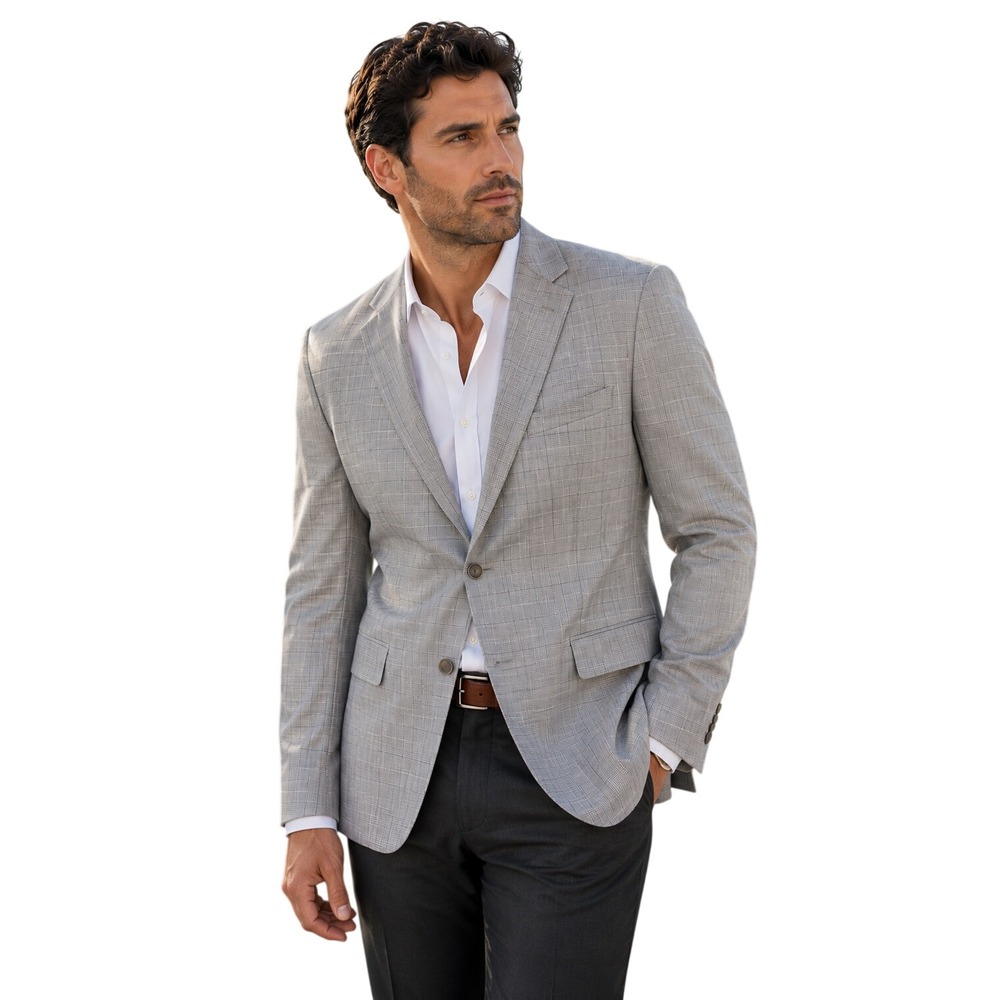 Reaction‎ Kenneth Cole Gray Techni Cole Modern Fit Windowpane Sport Coat 40L - Picture 2 of 16